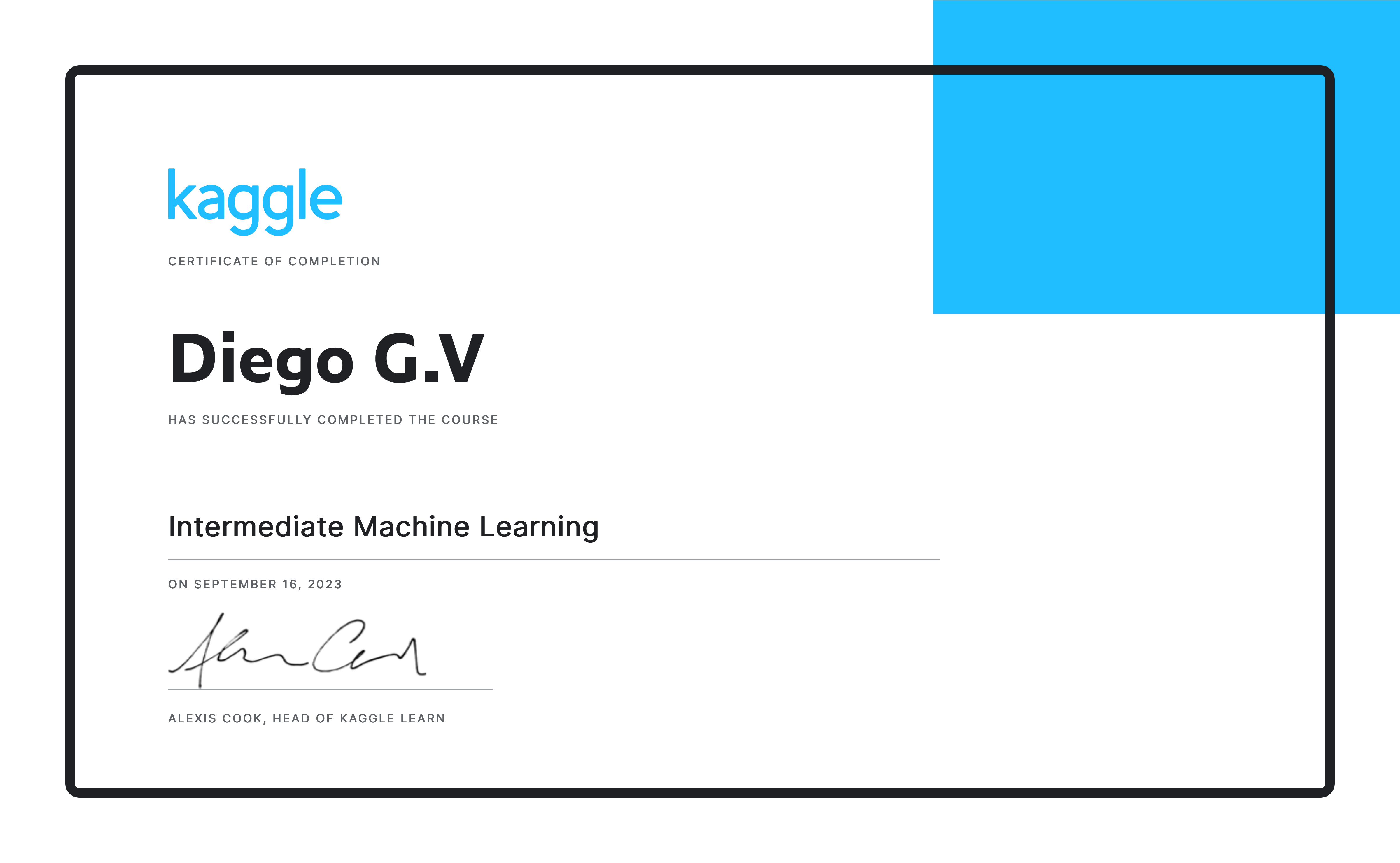 Certificate for Intermediate Machine Learning